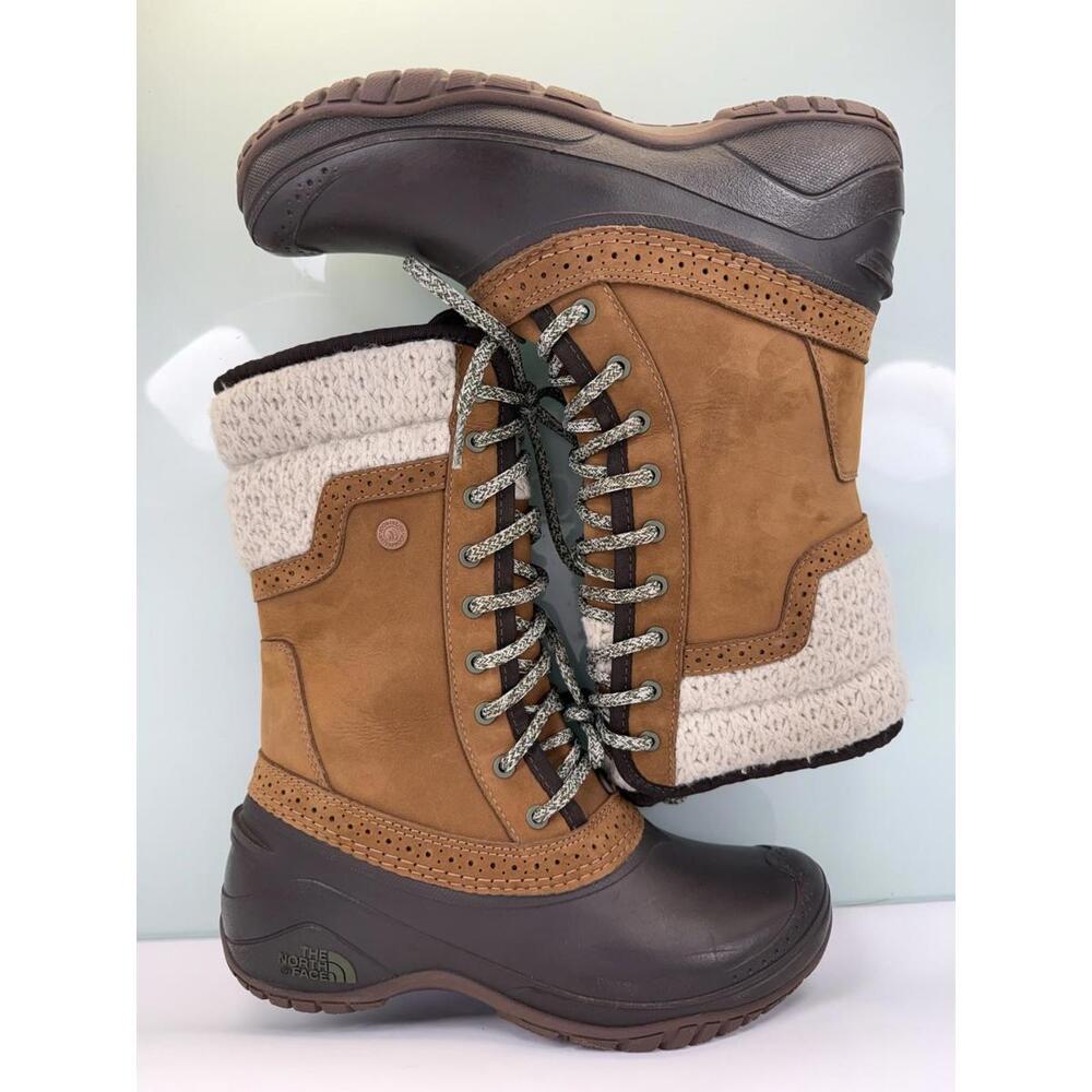 North Face Shellista II Mid Sz 6.5 Snow Boots Waterproof Leather Knit Winter EUC - Picture 8 of 9